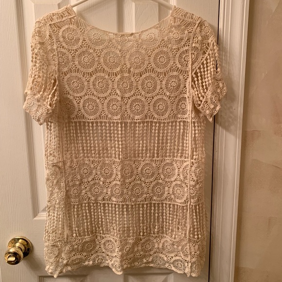 Cream Lace Short Sleeved Shirt Medium - Picture 2 of 4